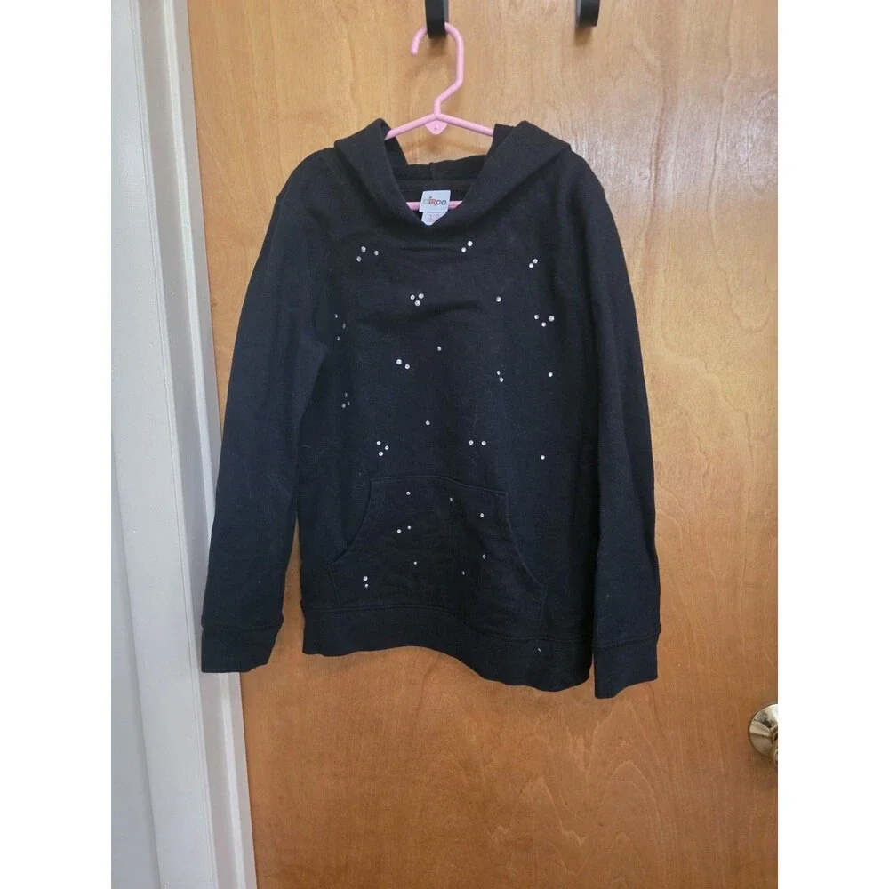 Girl's L 10-12 black pullover hooded with rhinestones
